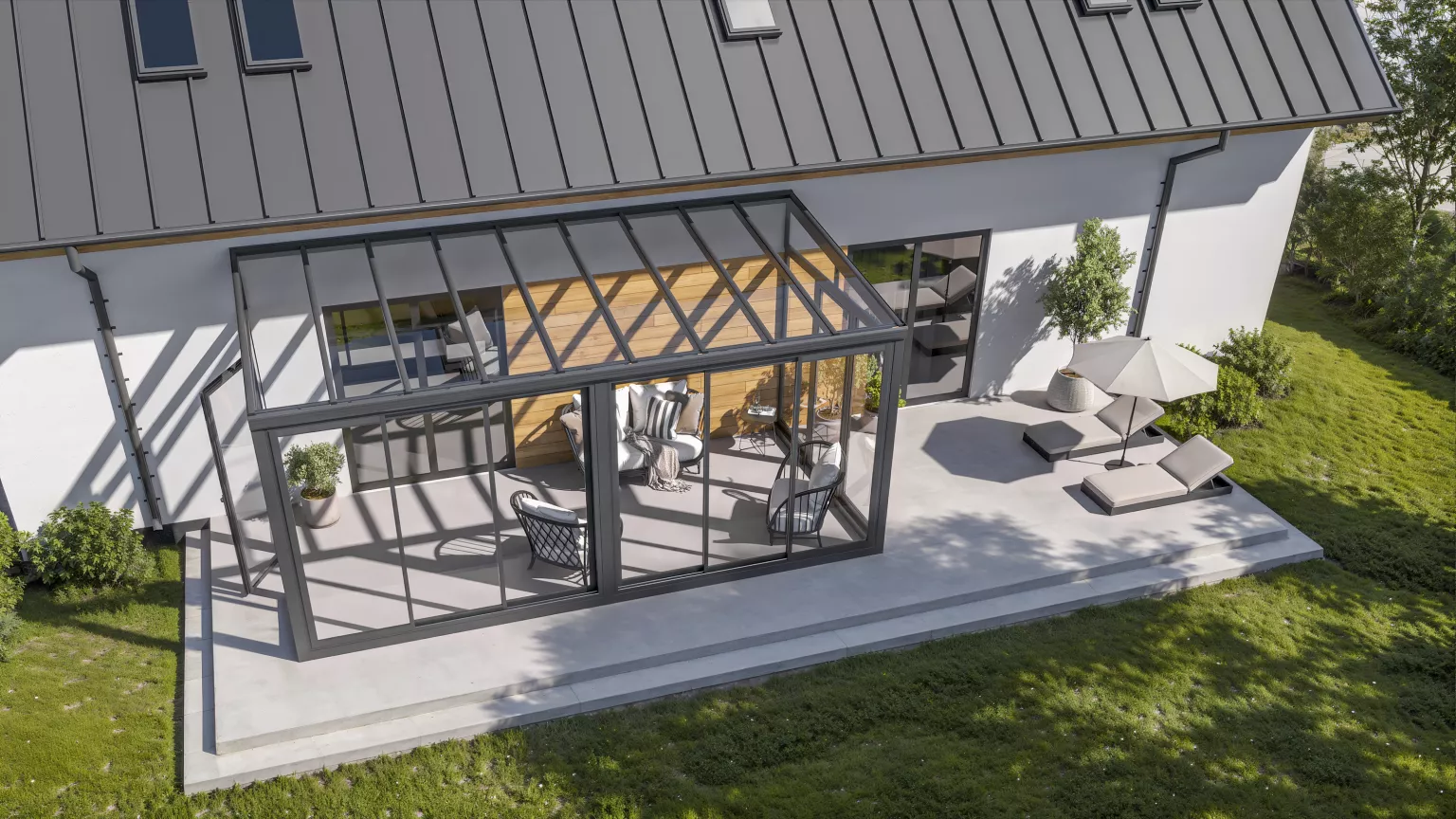 Aufbau eines Kaltwintergartens aus Aluminium: Tragwerk, Glasdach und verglaste Seiten
