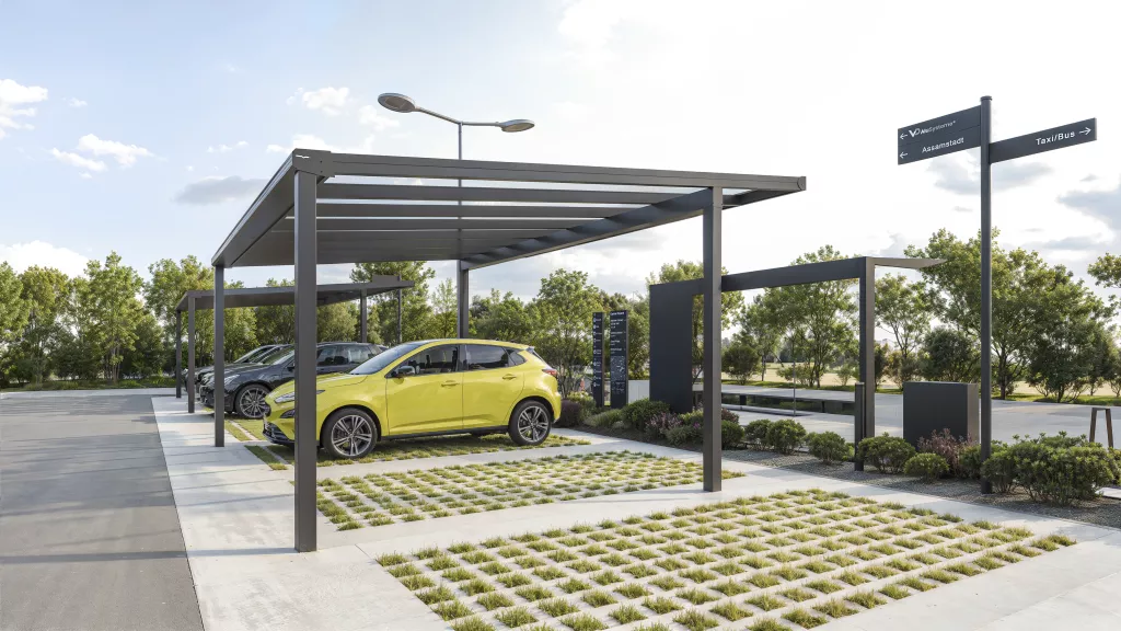 Doppelcarport mit Flachdach für zwei Fahrzeuge
